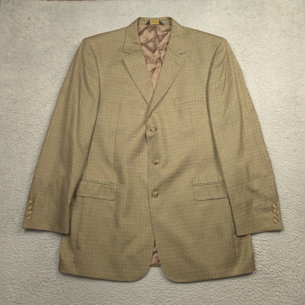 Jos. A. Bank Sport Coat Mens 48R Brown Silk Wool Houndstooth Windowpane Blazer